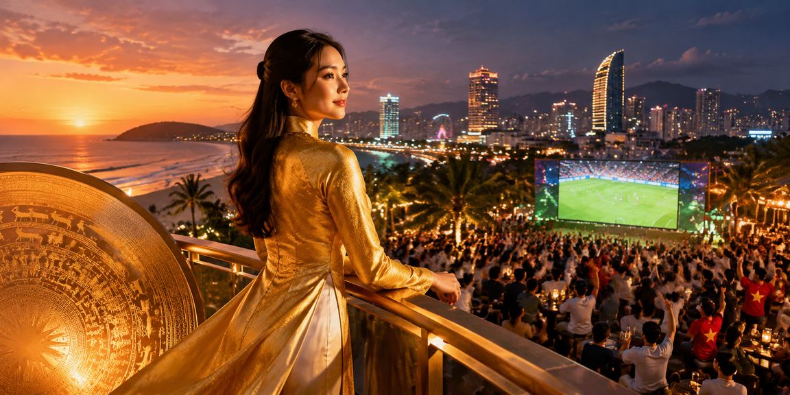 Cảnh cá cược trực tuyến tại khu nghỉ dưỡng Phú Quốc với trang phục áo dài truyền thống
